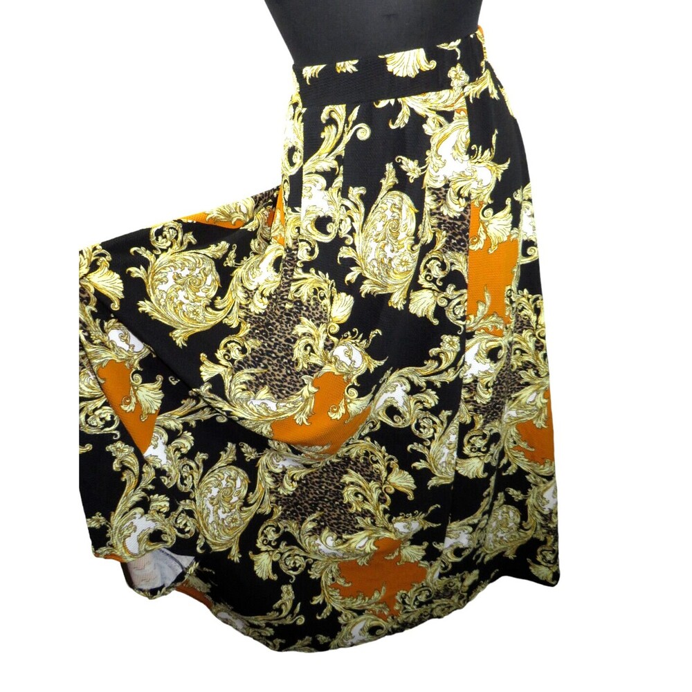 Impulsive Black Multi Leopard Scroll Print Textured Floor Length Maxi Skirt 1X